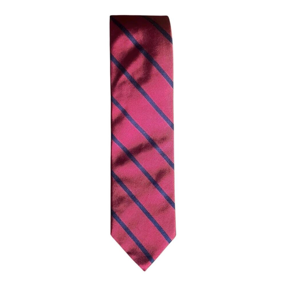 Brooks Brothers Red Tie With Navy Stripes 100% Silk Men's Necktie